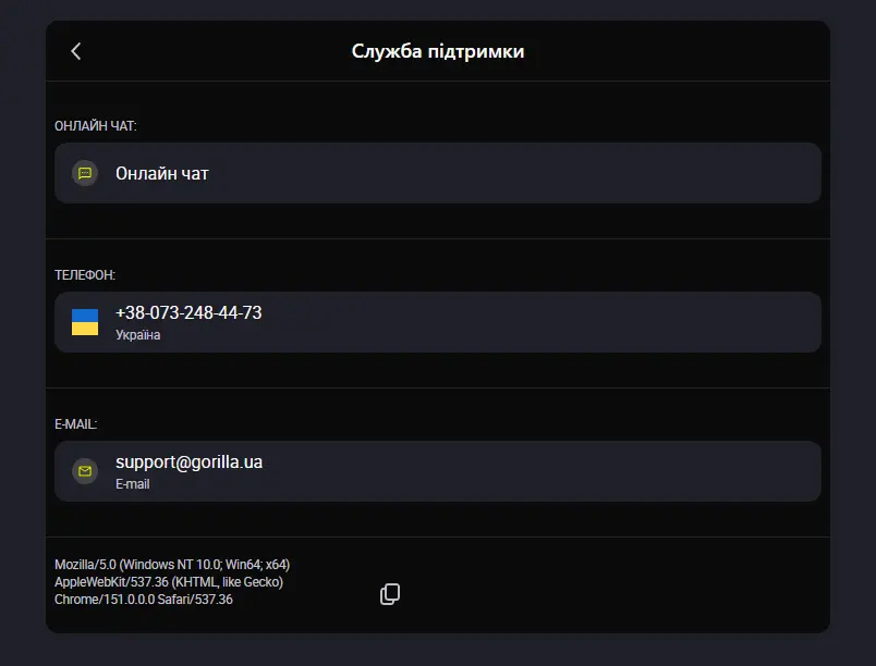 Підтримка користувачів Gorilla